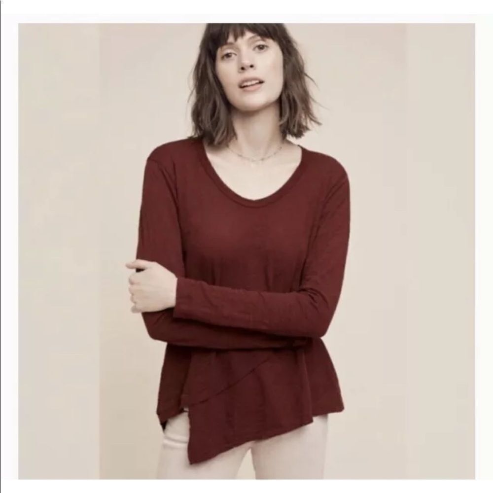 Anthro Left of Center burgundy Sunday morning top